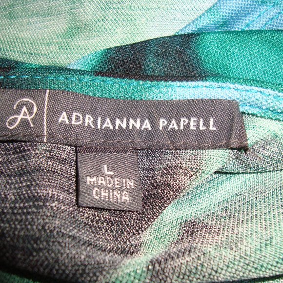 New Adrianna Papell V- Neck Long Sleeve Stretch Green Blue Top sz L - Picture 4 of 6